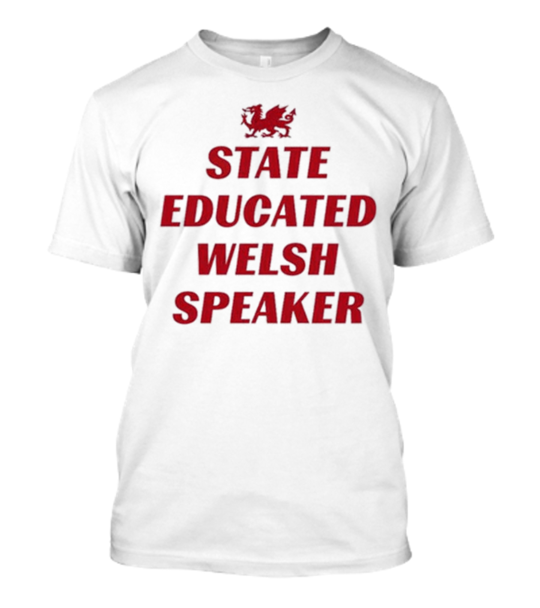 State Educated Welsh Speaker Red Text With Welsh Dragon T-Shirt