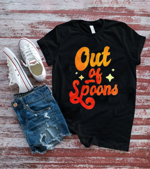 Out Of Spoons Stars Retro Orange Text T-Shirt