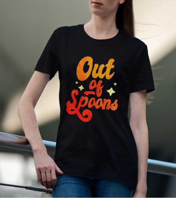 Out Of Spoons Stars Retro Orange Text T-Shirt
