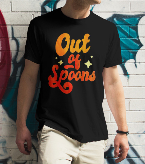 Out Of Spoons Stars Retro Orange Text T-Shirt