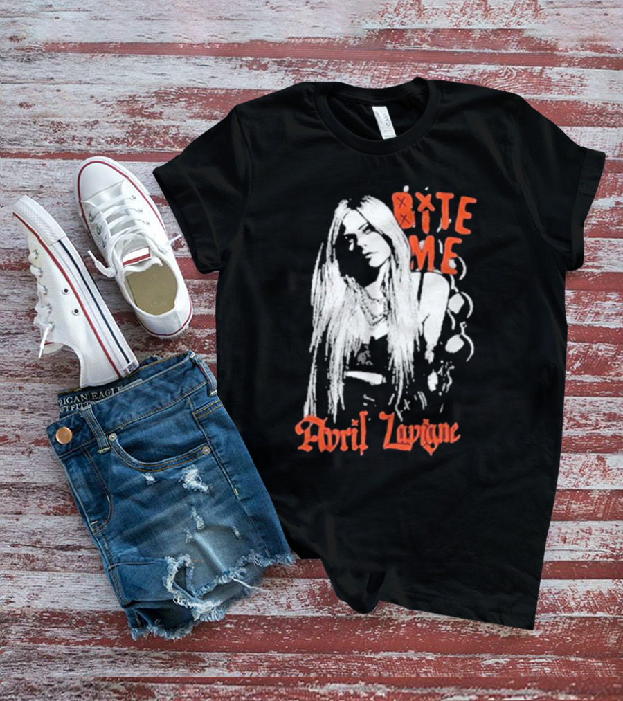 Avril Lavigne Bite Me Black And White Grunge T-Shirt