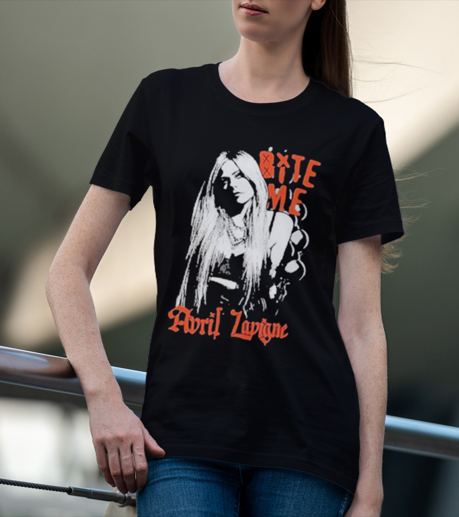 Avril Lavigne Bite Me Black And White Grunge T-Shirt