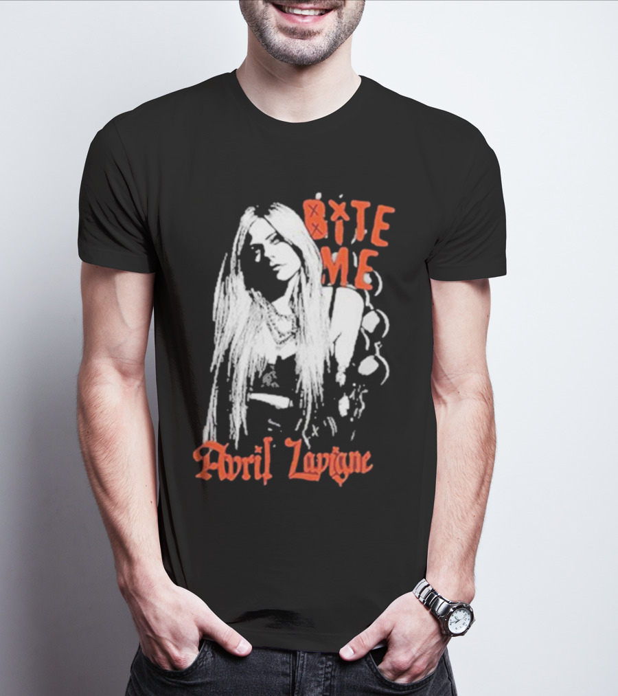 Avril Lavigne Bite Me Black And White Grunge T-Shirt