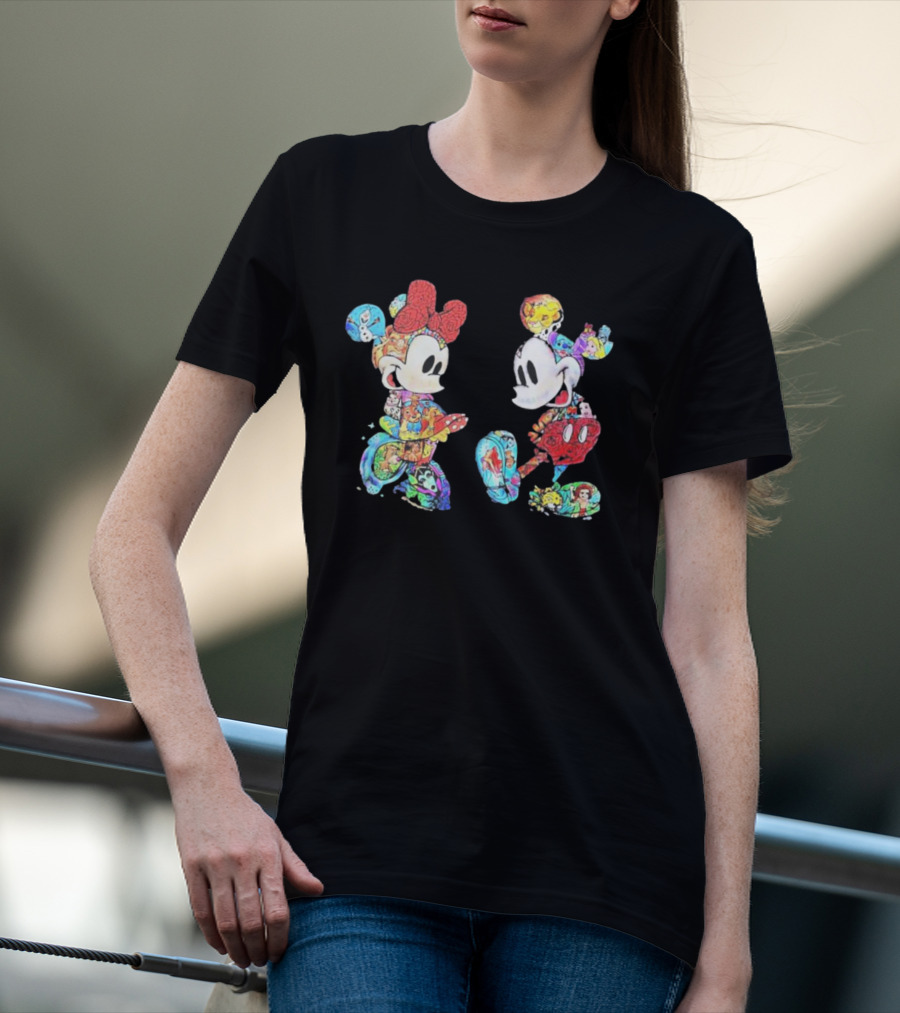 Couple Mickey Minnie Disney Characters Collage T-Shirt