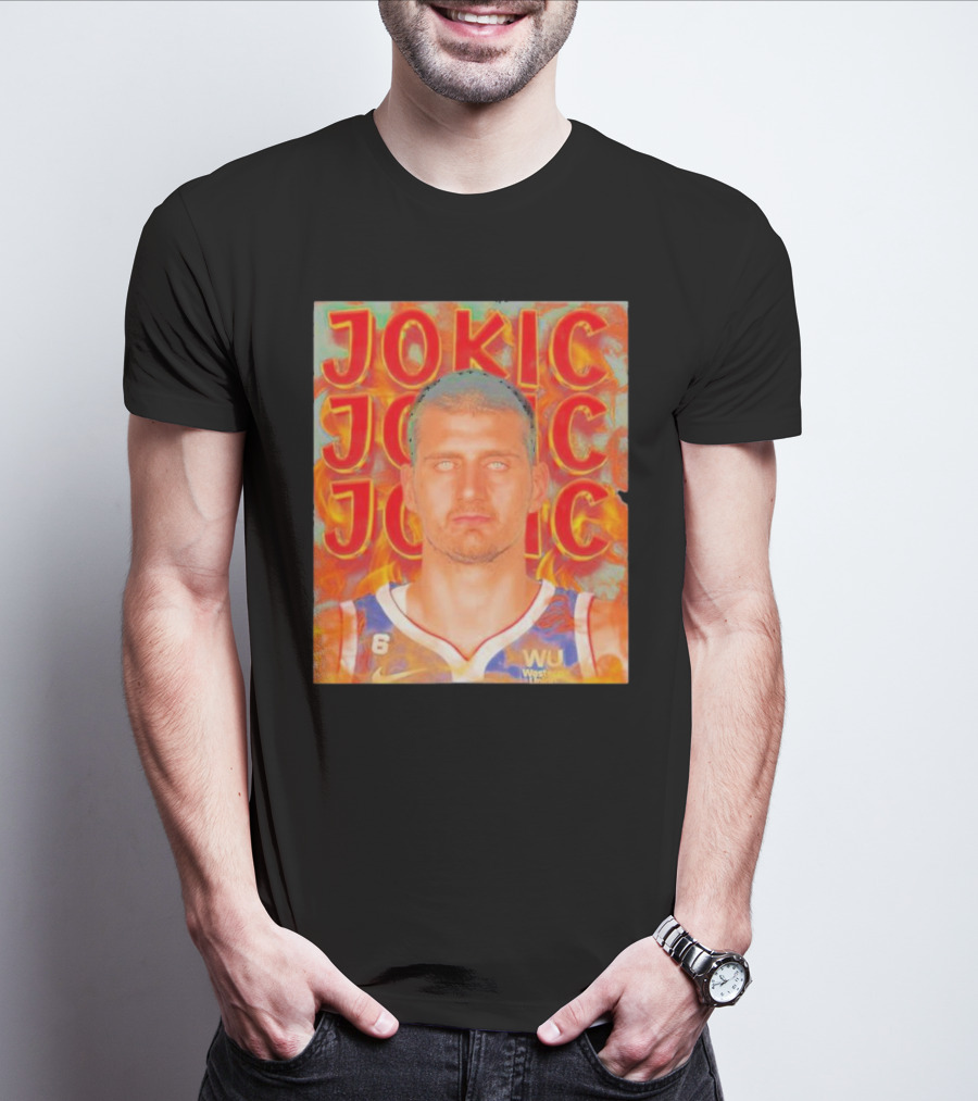 Jokic Fire Flames Photo Basketball T-Shirt