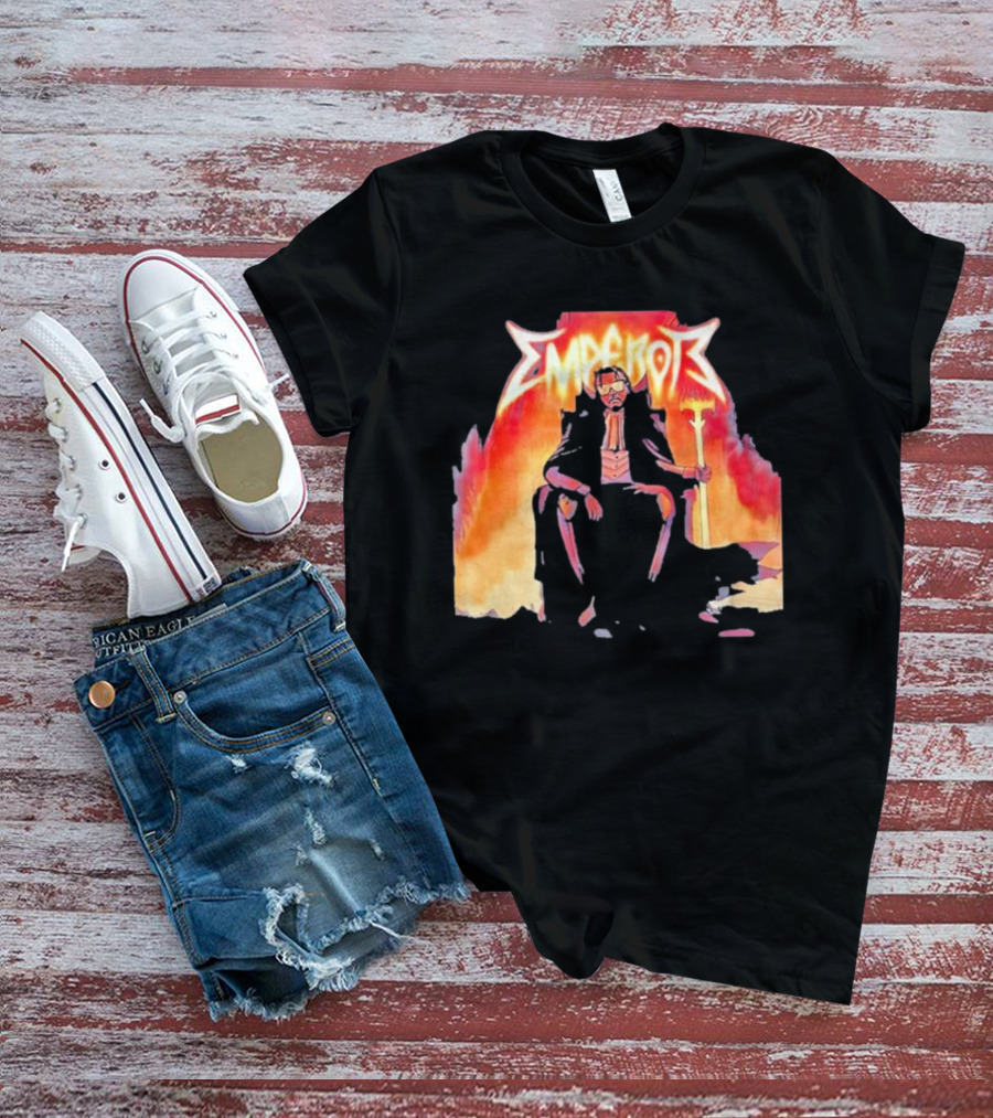 Don Temp Emperor Throne With Gothic Style Flames And Cape T-Shirt
