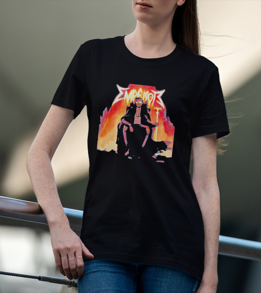 Don Temp Emperor Throne With Gothic Style Flames And Cape T-Shirt