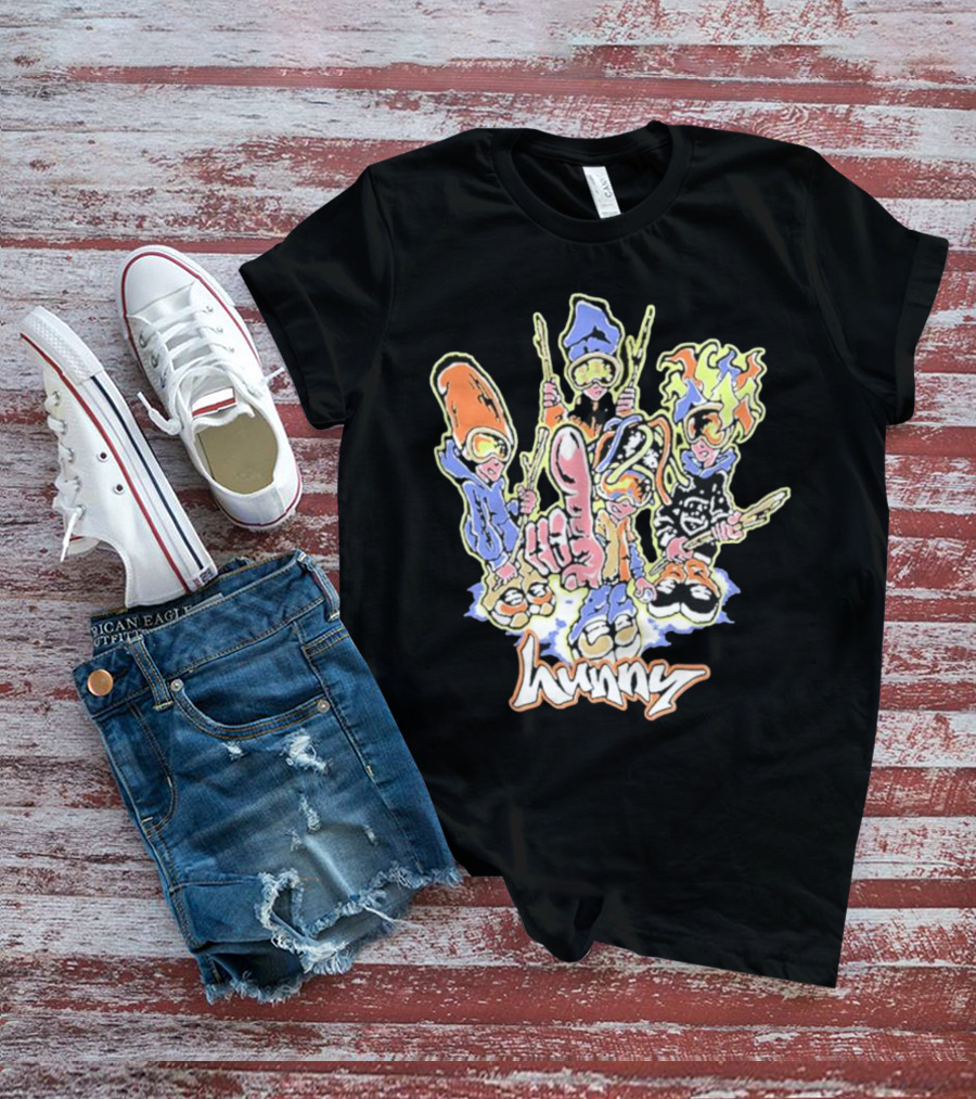 Hunny The Band Cartoon Characters And Hand Gesture T-Shirt