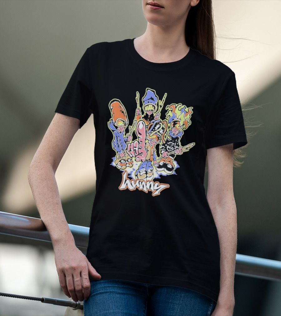 Hunny The Band Cartoon Characters And Hand Gesture T-Shirt