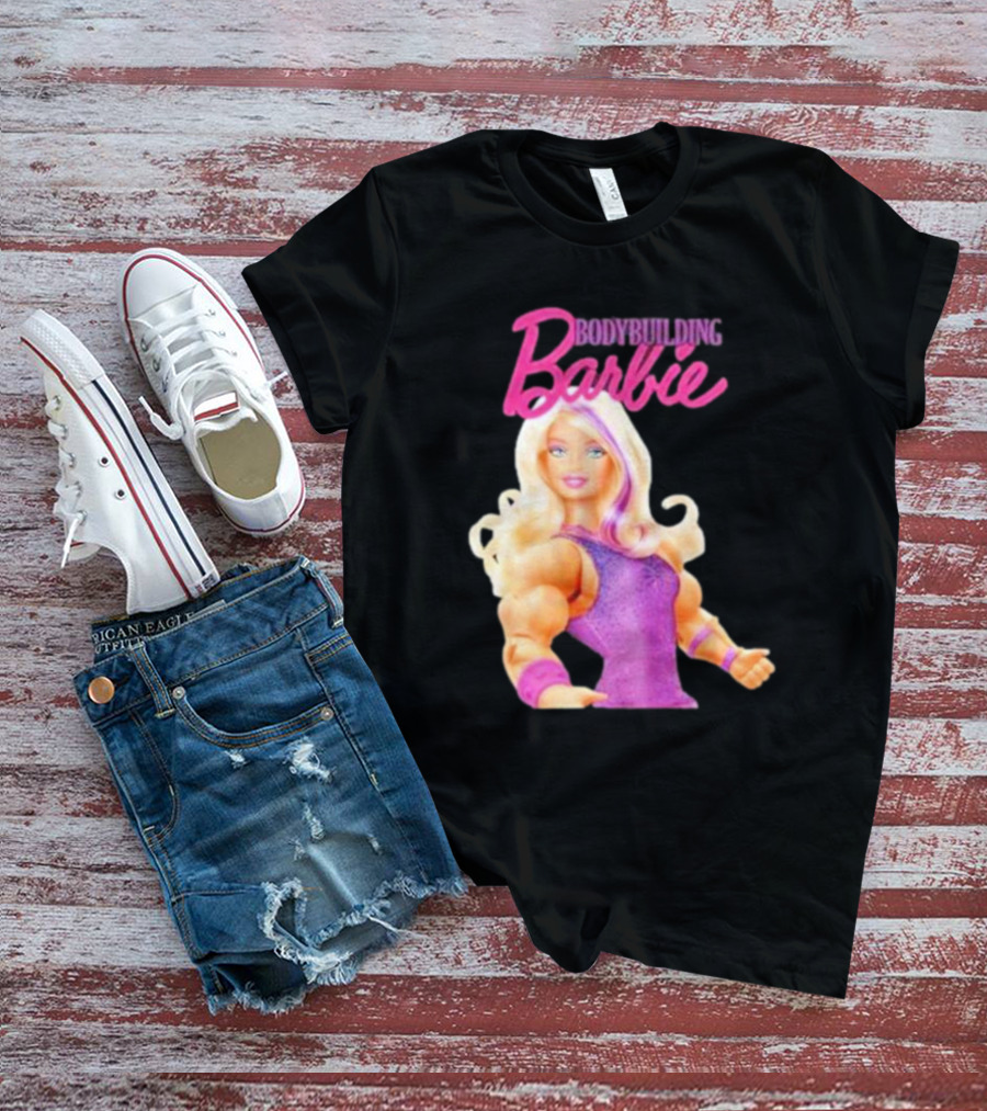 Bodybuilding Barbie Doll Strong Female Icon In Pink T-Shirt