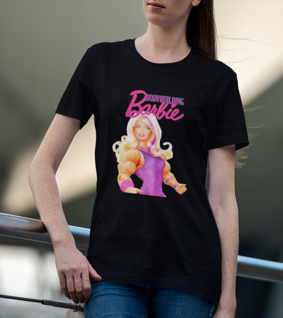 Bodybuilding Barbie Doll Strong Female Icon In Pink T-Shirt
