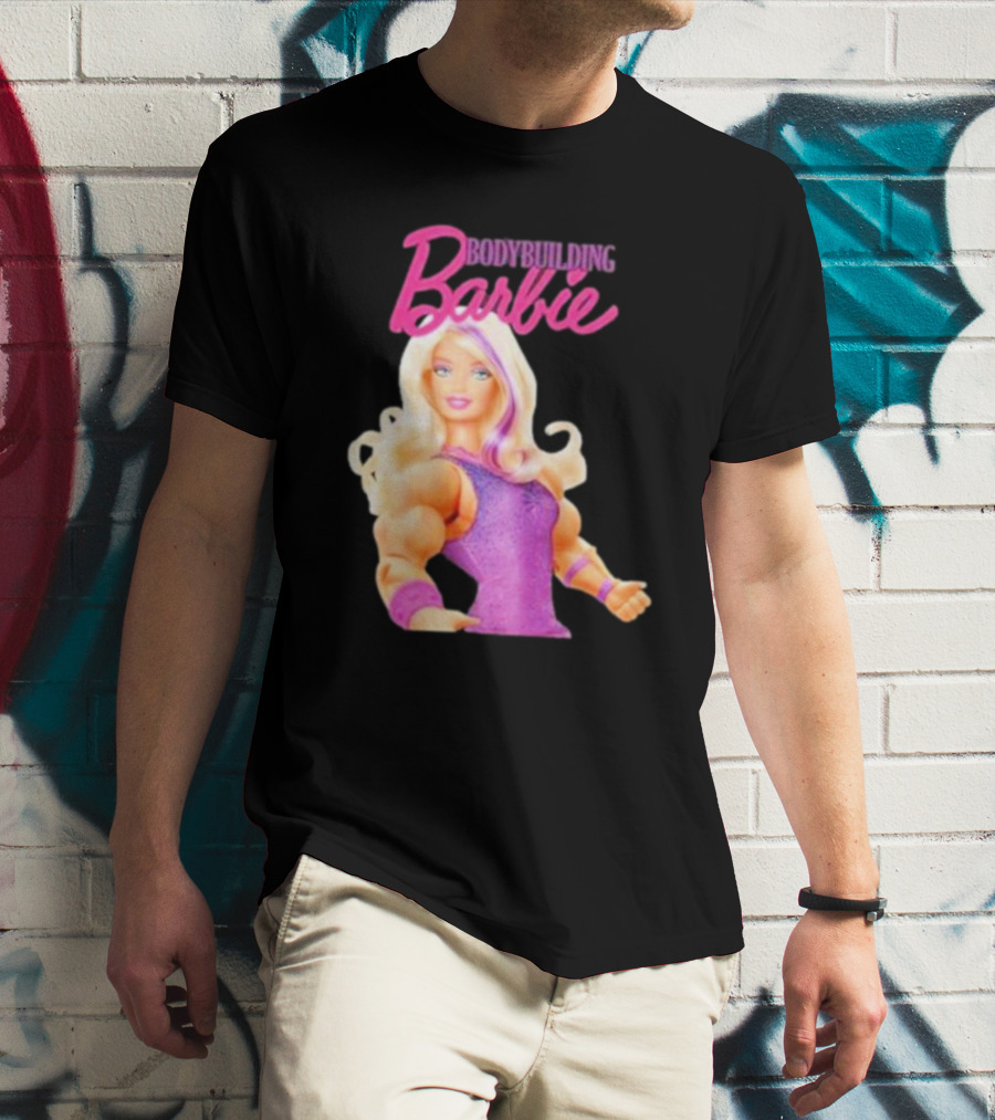 Bodybuilding Barbie Doll Strong Female Icon In Pink T-Shirt