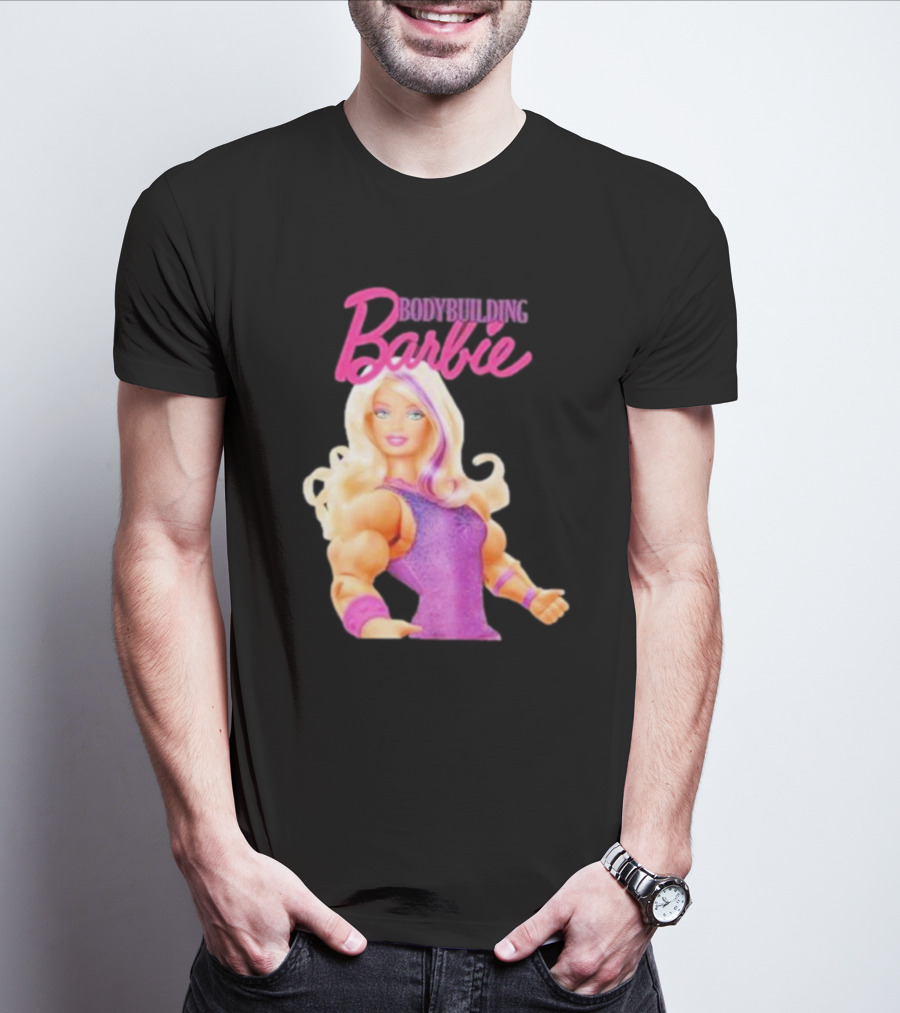 Bodybuilding Barbie Doll Strong Female Icon In Pink T-Shirt