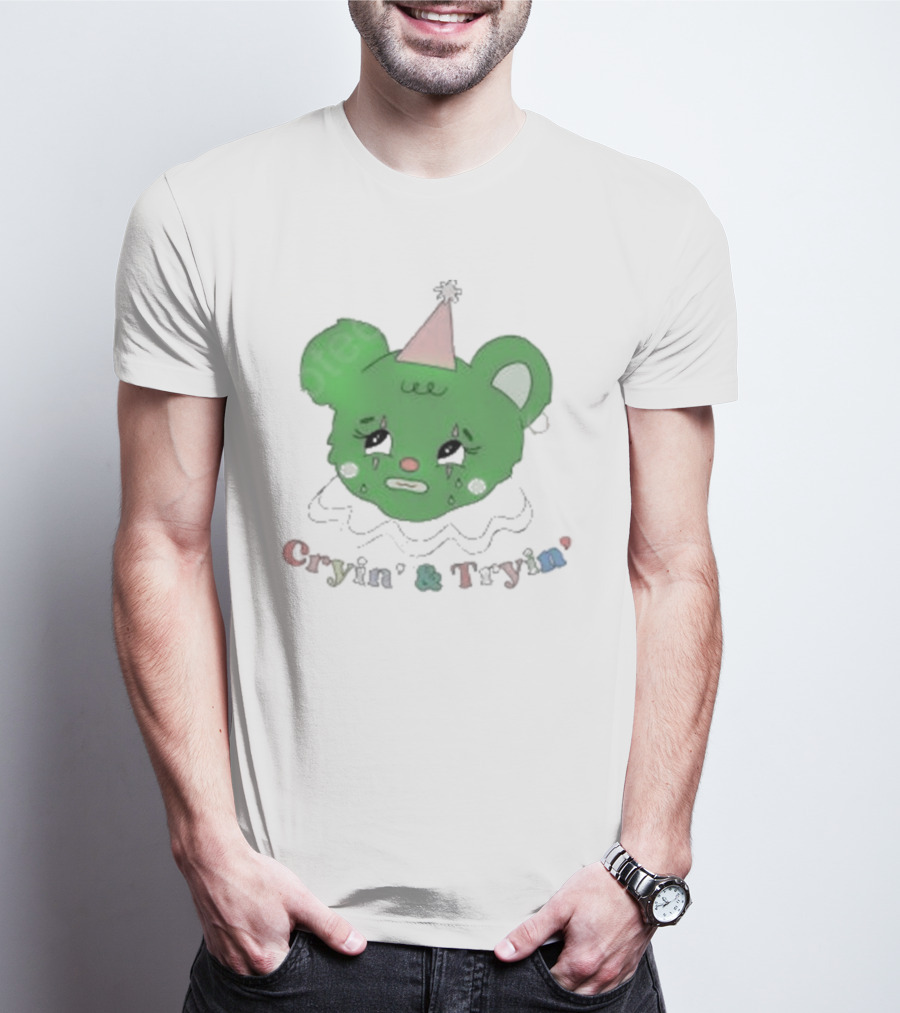 Smilecult Merch Cryin’ And Tryin’ Sad Bear With Party Hat T-Shirt