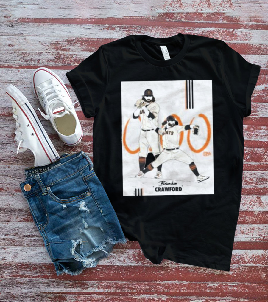 Brandon Crawford Giants Baseball Illustration With 1000 Celebratory T-Shirt
