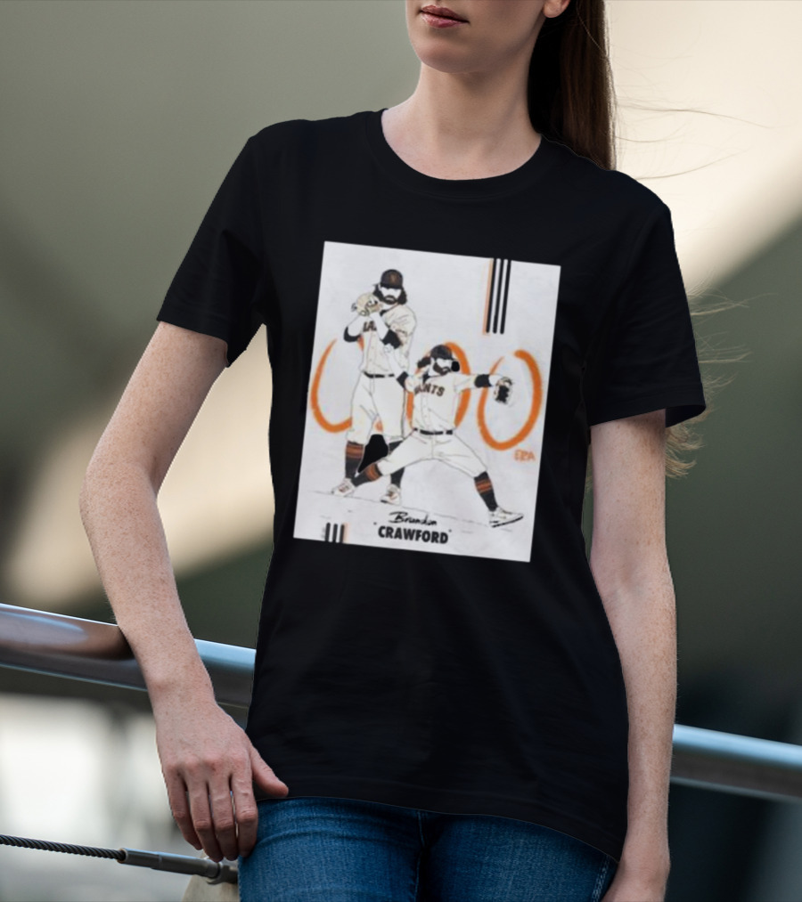 Brandon Crawford Giants Baseball Illustration With 1000 Celebratory T-Shirt