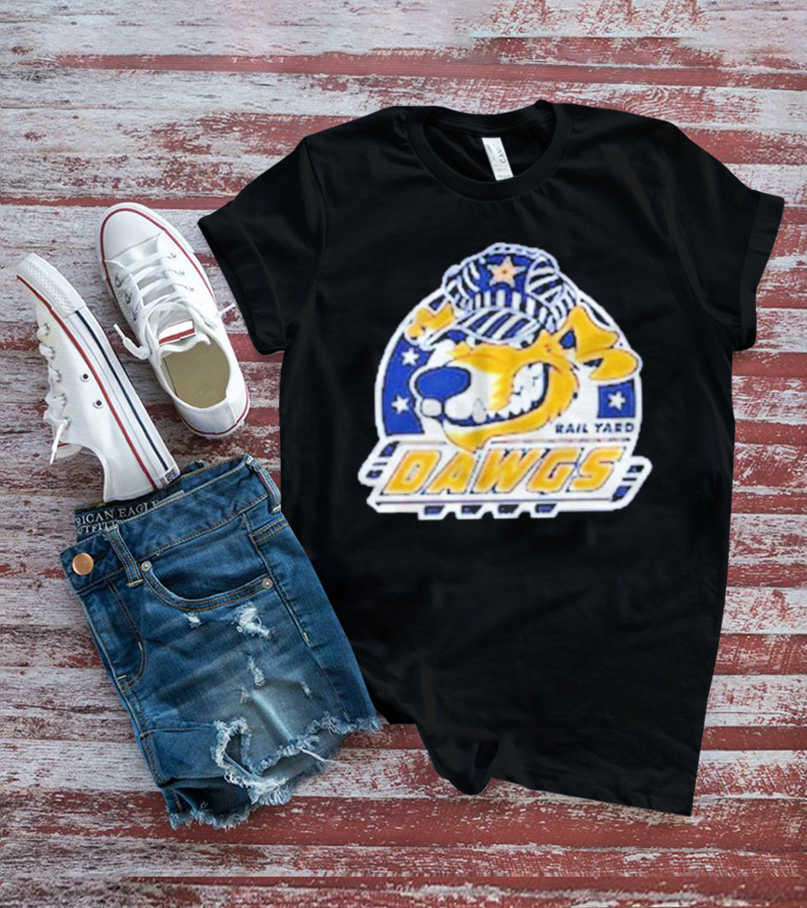 Roanoke Rail Yard Dawgs Logo With Dog In Striped Hat T-Shirt