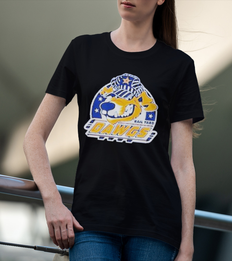 Roanoke Rail Yard Dawgs Logo With Dog In Striped Hat T-Shirt