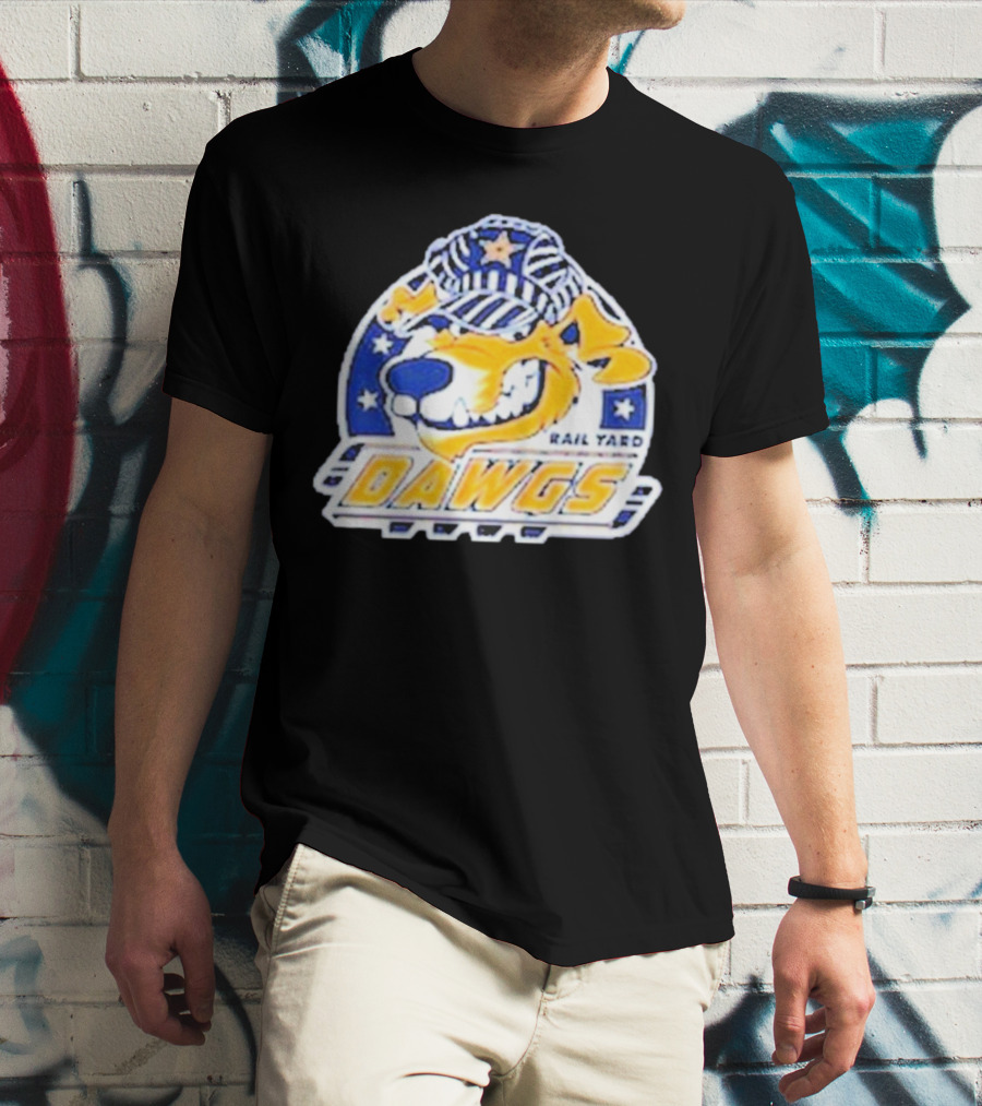 Roanoke Rail Yard Dawgs Logo With Dog In Striped Hat T-Shirt