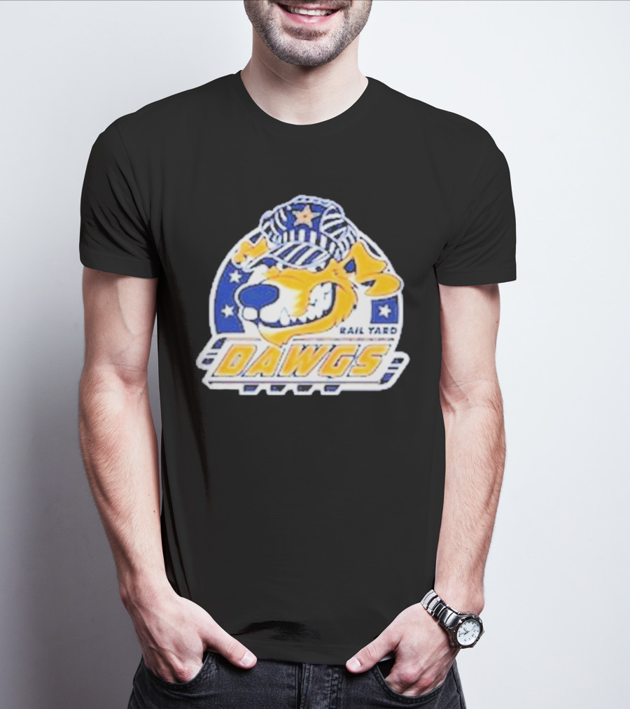 Roanoke Rail Yard Dawgs Logo With Dog In Striped Hat T-Shirt