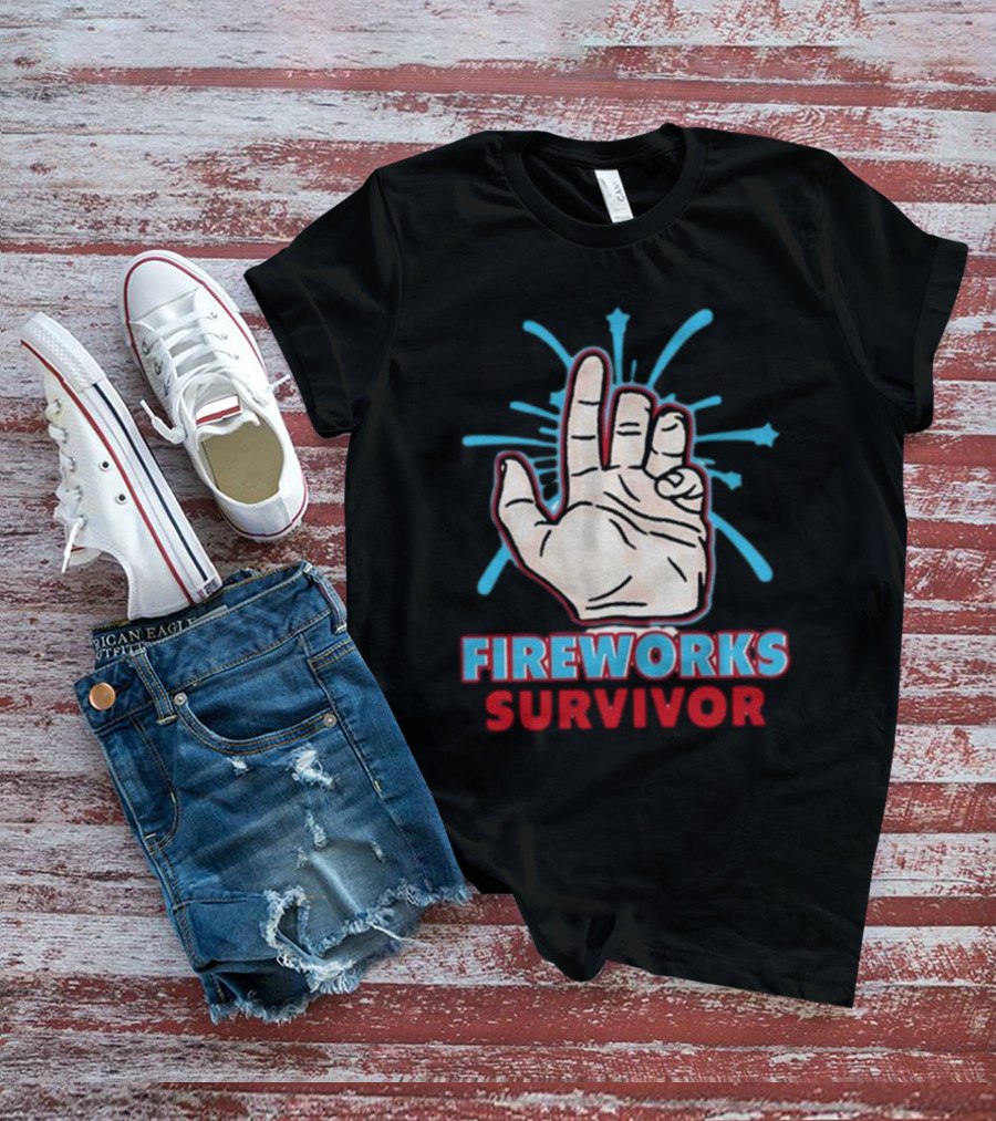 Fireworks Survivor Hand Gesture Humor Shirt Shitheadsteve T-Shirt