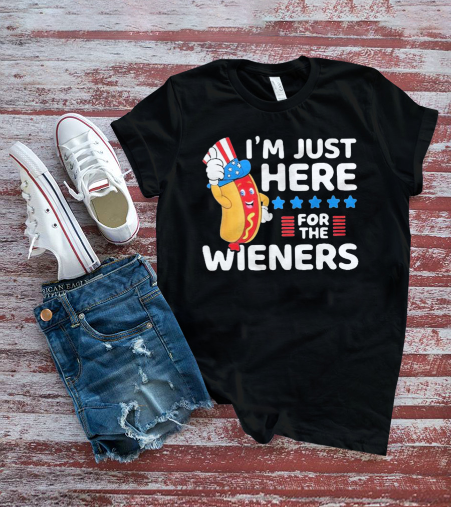 I'm Just Here For The Wieners Patriotic Hot Dog Uncle Sam Hat T-Shirt
