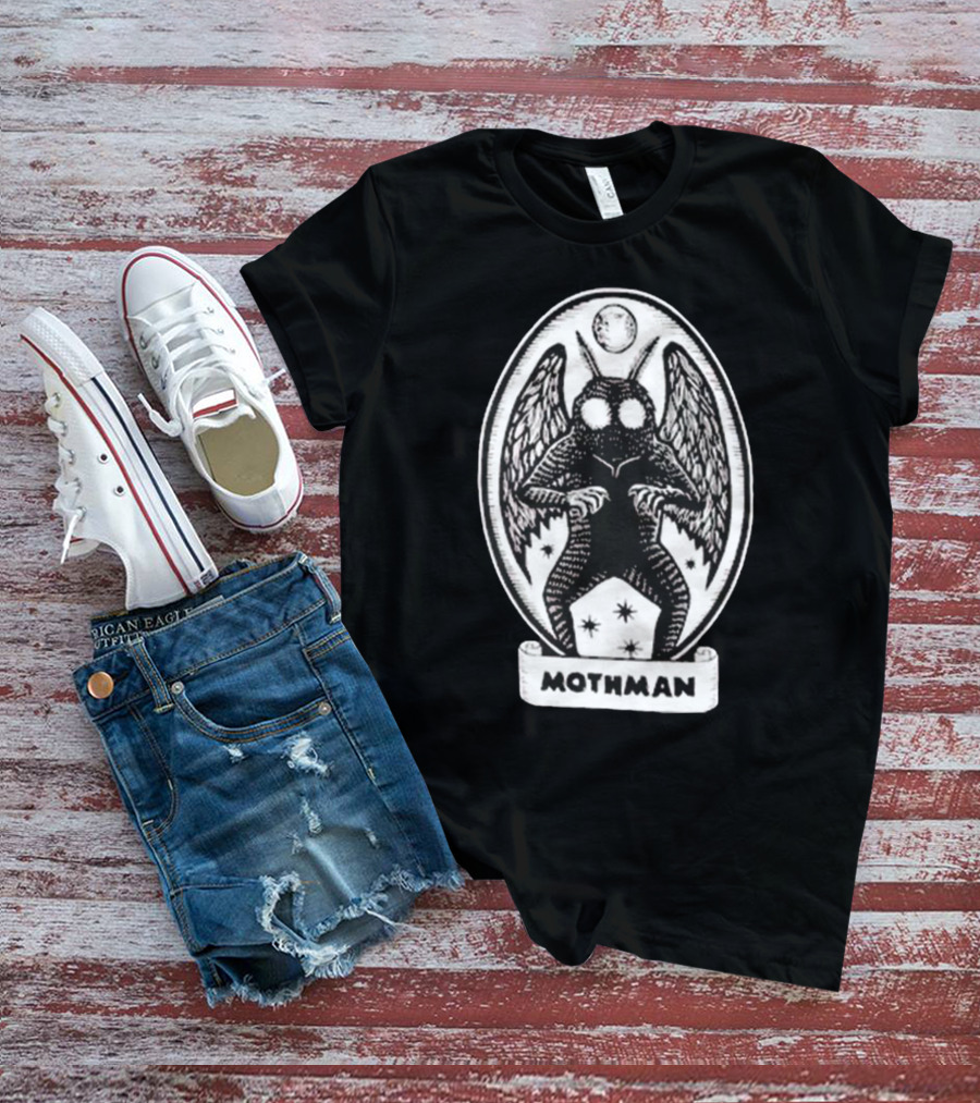 Mothman Oval Frame With Stars And Moon T-Shirt