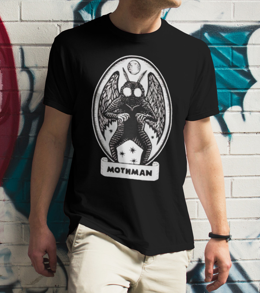 Mothman Oval Frame With Stars And Moon T-Shirt