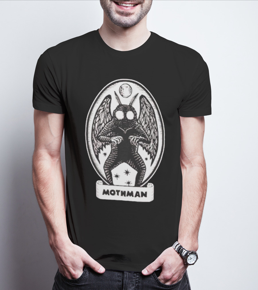 Mothman Oval Frame With Stars And Moon T-Shirt