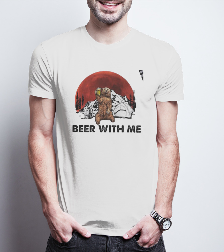 Beer With Me Bear Camping Moon Scene T-Shirt