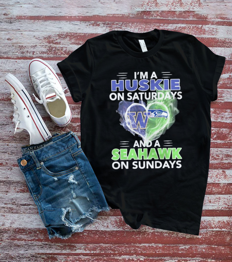I’m A Huskie On Saturdays And A Seahawk On Sundays UW W Logo Seattle T-Shirt