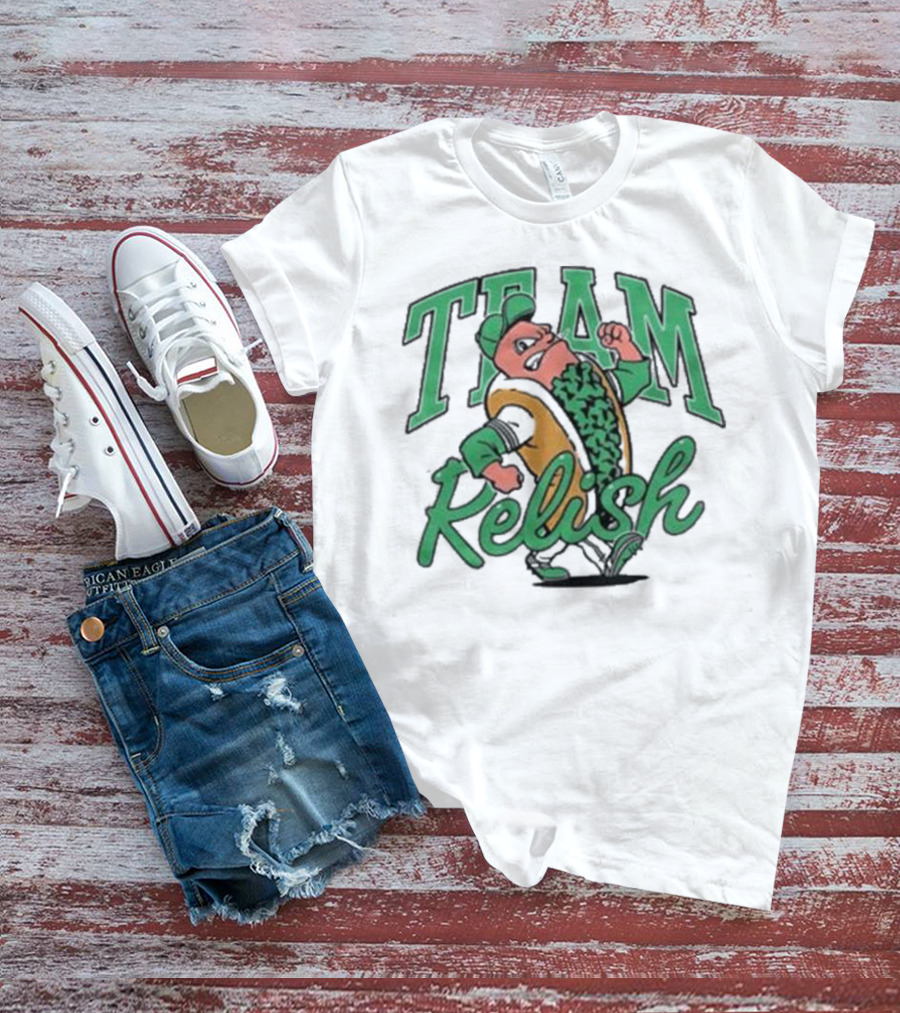 Team Relish Hot Dog Derby Mascot Racing Pose T-Shirt
