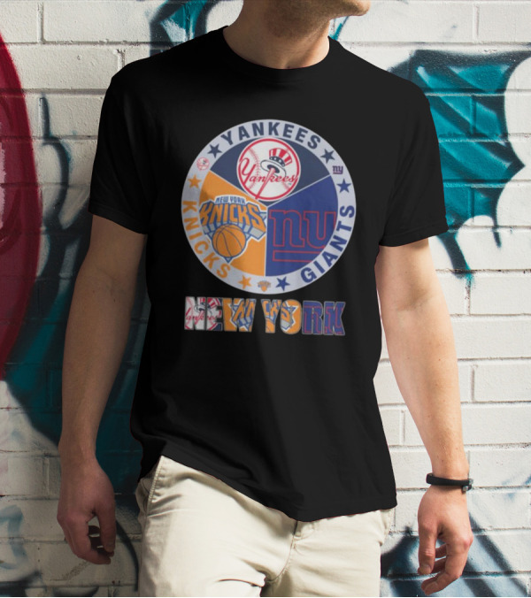 Yankees Knicks Giants New York Sports Logos Basketball Baseball Football T-Shirt