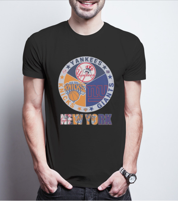 Yankees Knicks Giants New York Sports Logos Basketball Baseball Football T-Shirt