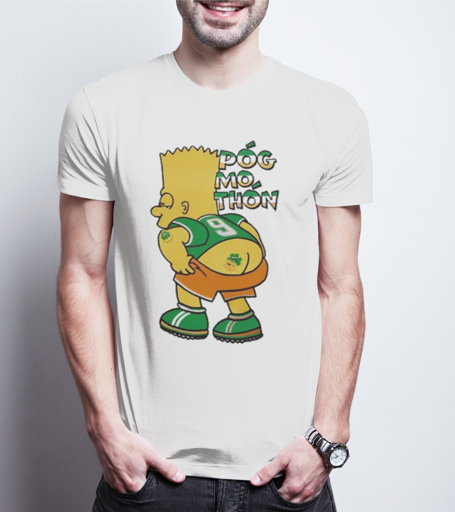 Póg Mo Thón Bart Irish Shamrock Tattoo Football Green Orange 9 T-Shirt