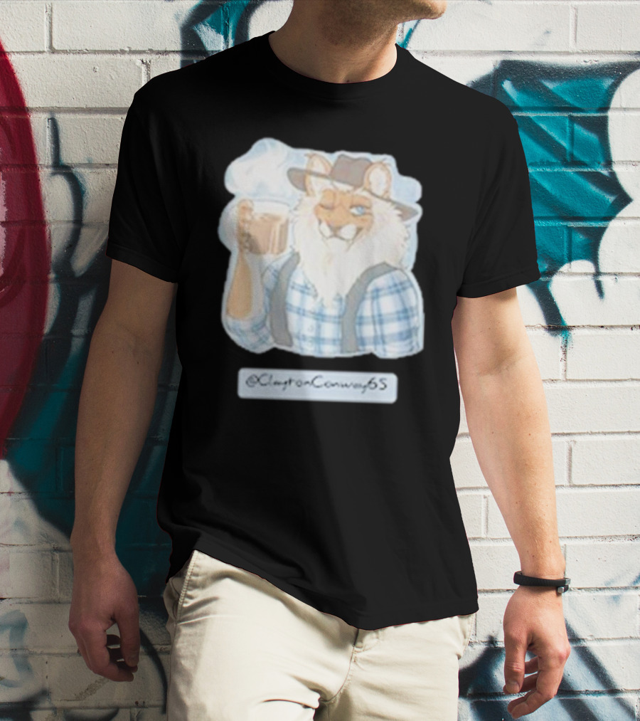 Clayton Conway 65 @ClaytonConway65 Cat In Plaid With Hat Holding Coffee T-Shirt