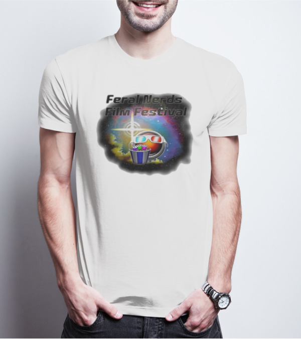 Feral Nerds Film Festival Cosmic 3D Glasses Popcorn Starburst T-Shirt