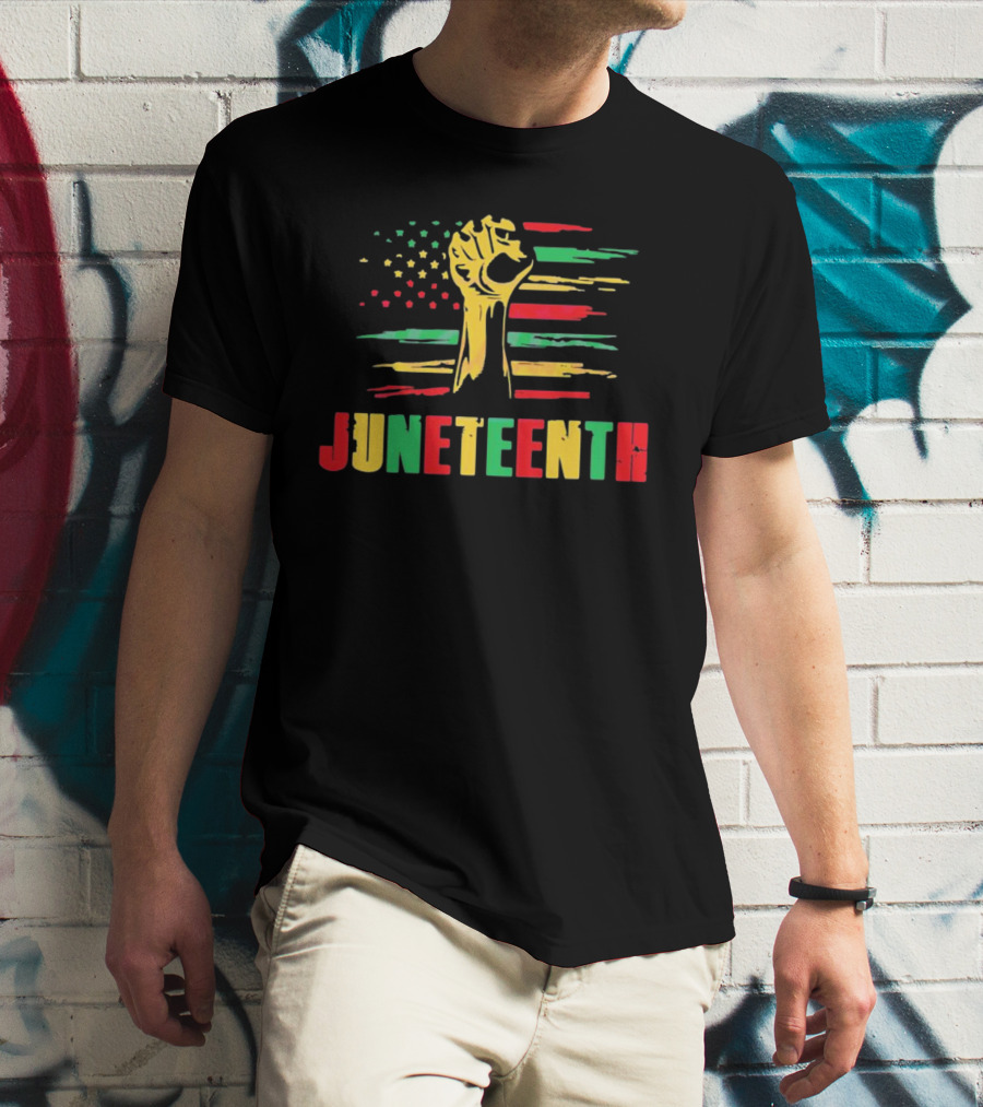 Juneteenth Strong Fist Black History Month American Flag T-Shirt