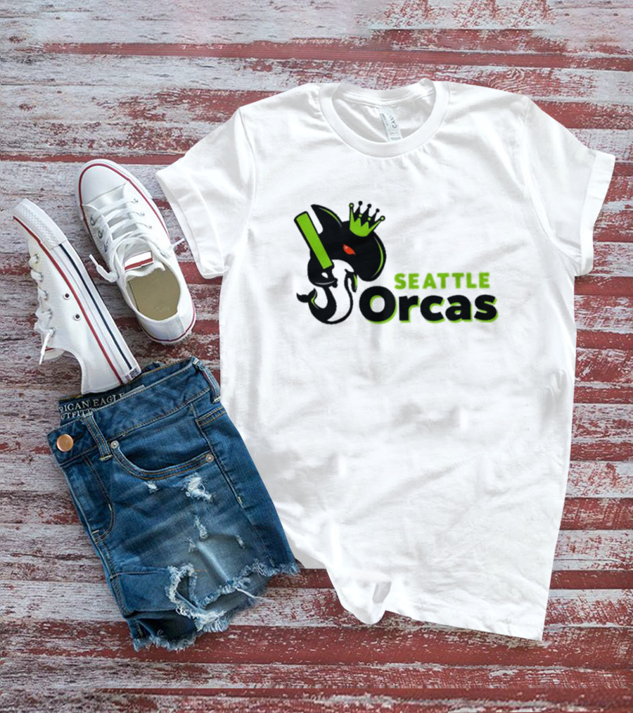 SEATTLE ORCAS CROWNED KING BLACK AND NEON GREEN T-Shirt