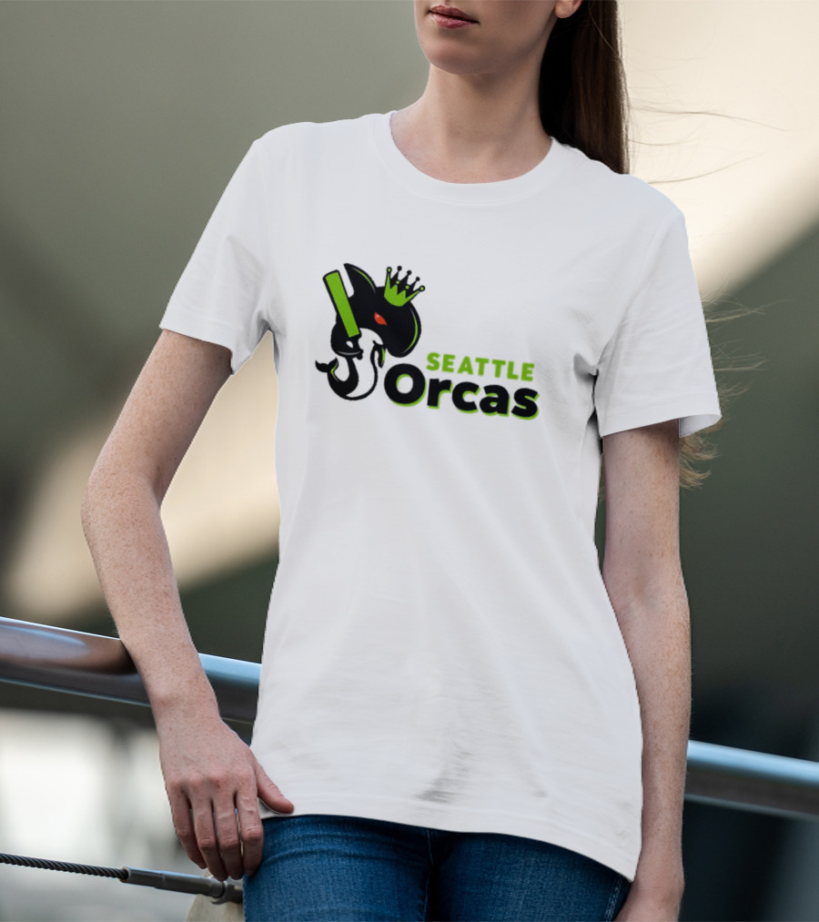SEATTLE ORCAS CROWNED KING BLACK AND NEON GREEN T-Shirt
