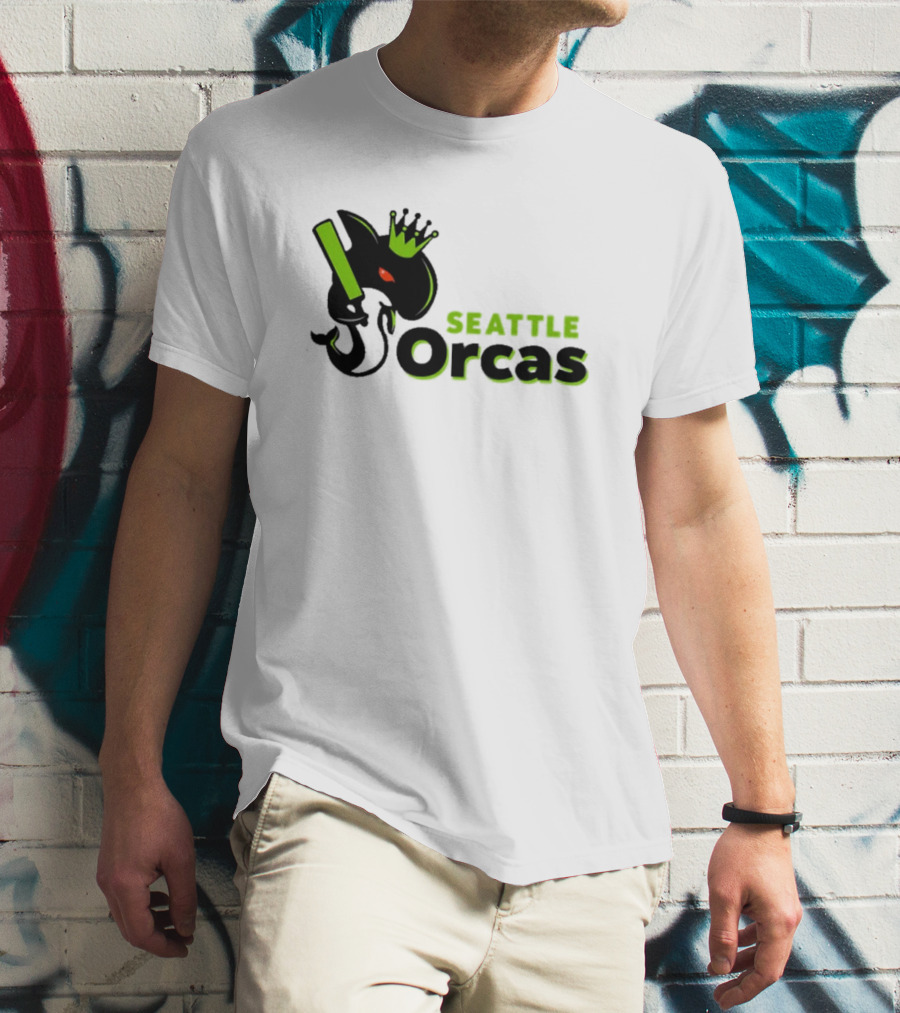 SEATTLE ORCAS CROWNED KING BLACK AND NEON GREEN T-Shirt