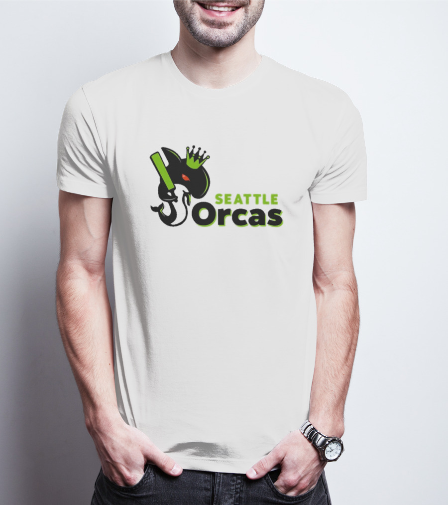 SEATTLE ORCAS CROWNED KING BLACK AND NEON GREEN T-Shirt