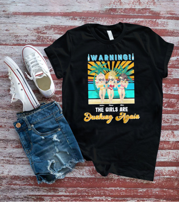 Warning The Girls Are Drinking Again Vintage Beach Party Sun Palm Trees T-Shirt