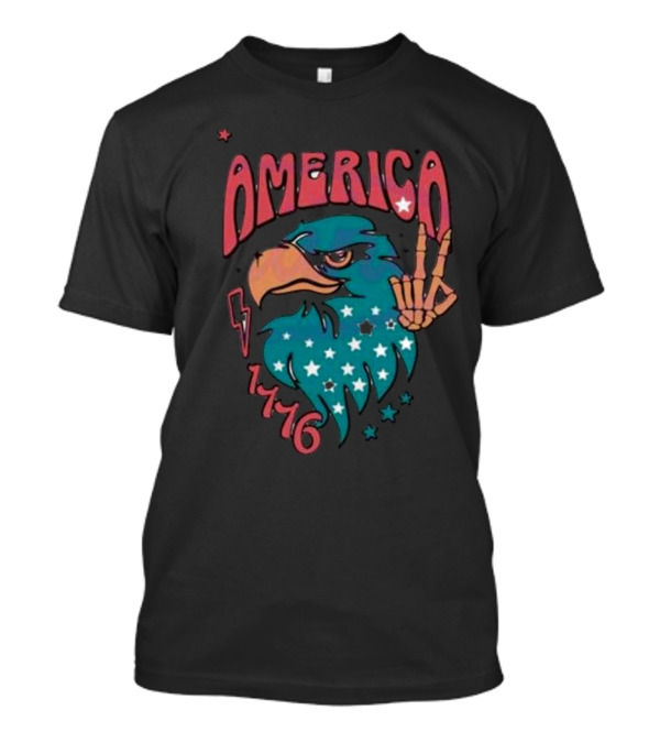 America Eagle 1776 4th Of July With Peace Sign And Stars T-Shirt