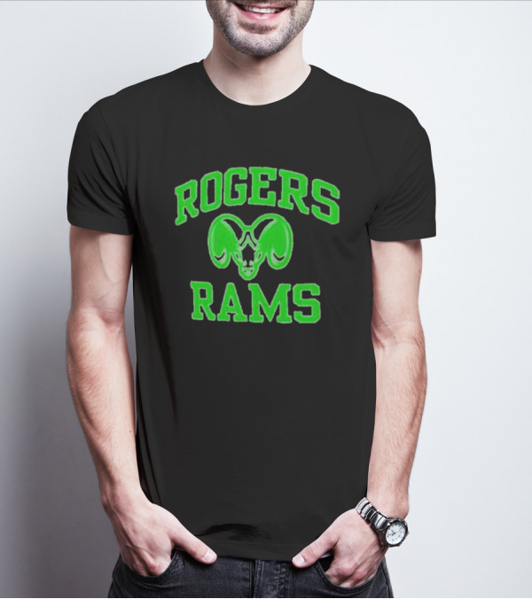 Rogers Rams Green Neon Ram Head Emblem T-Shirt