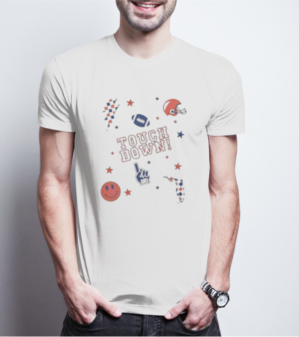 TOUCH DOWN Football Elements With Helmet Smiley And Stars T-Shirt