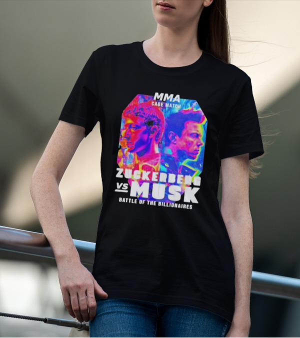 MMA Cage Match Zuckerberg Vs Musk Battle Of The Billionaires Poster Showdown T-Shirt