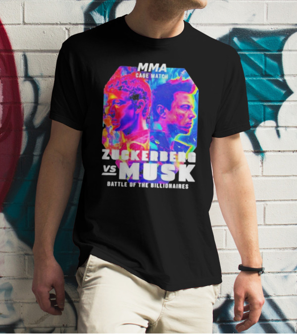 MMA Cage Match Zuckerberg Vs Musk Battle Of The Billionaires Poster Showdown T-Shirt