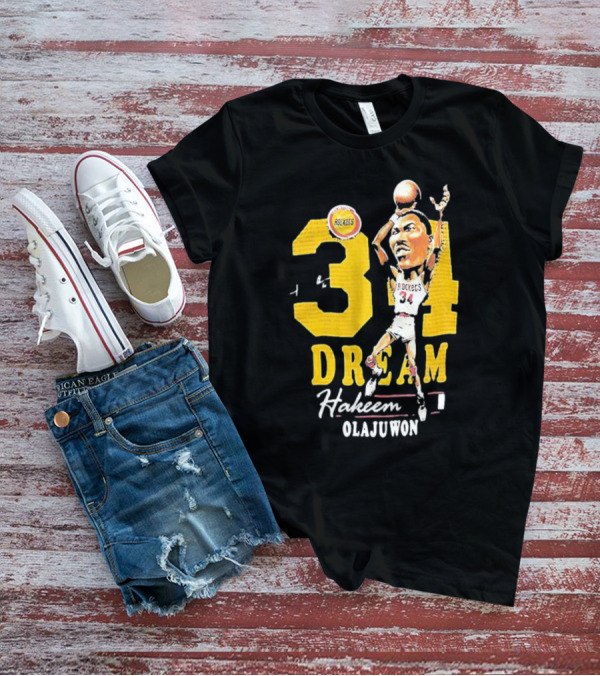 Hakeem Olajuwon 34 Dream Houston Rockets Hardwood Classics Caricature Mitchell Ness T-Shirt
