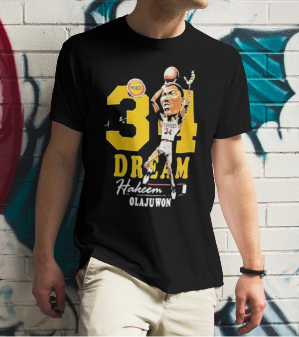 Hakeem Olajuwon 34 Dream Houston Rockets Hardwood Classics Caricature Mitchell Ness T-Shirt